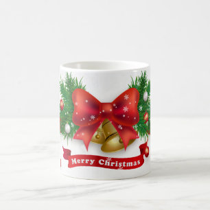 Pine Tree Branch Jingle Bell Bow Holiday Coffee Mug