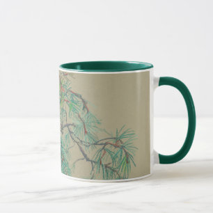 "Pine-tree branch", pastel drawing in green tones Mug