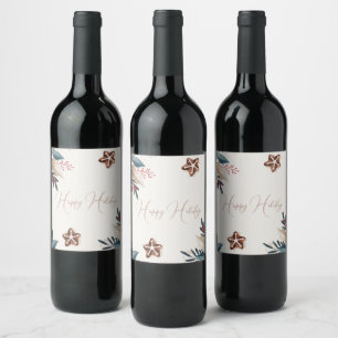 Pine Tree Branch Stars Christmas Wine Label