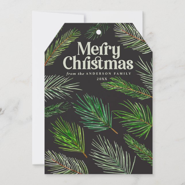 Pine tree branch typography modern christmas announcement (Front)