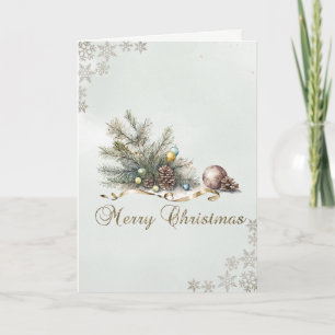 Pine Tree Branches Balls Pine Cones Holiday Card