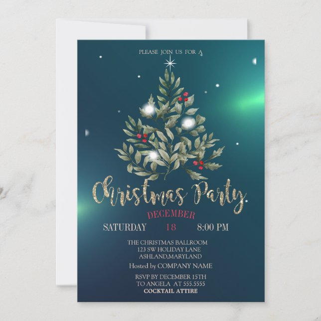  Pine Tree Branches Christmas Company Part Invitation (Front)