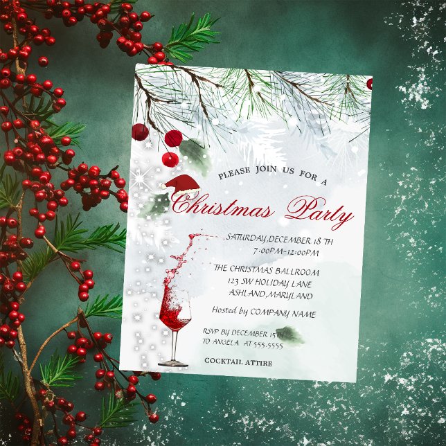 Pine Tree Branches,Glass,Corporate Christmas Party Invitation (Creator Uploaded)
