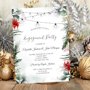 Pine Tree Branches,Poinsettia Engagement Invitation