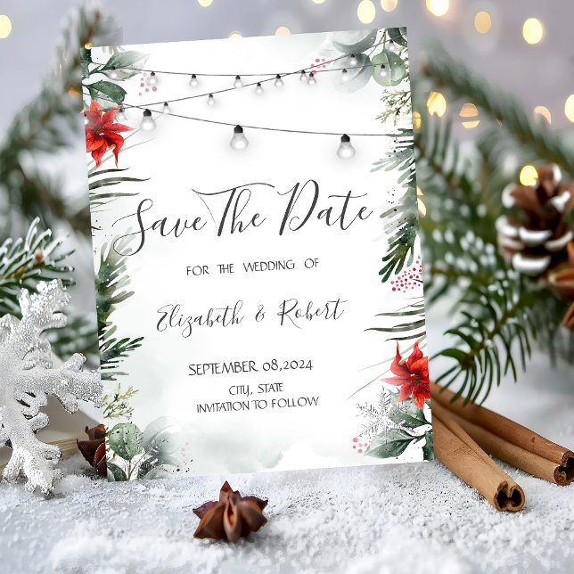 Pine Tree Branches,Poinsettia Save The Date (Creator Uploaded)