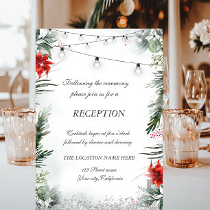 Pine Tree Branches,Poinsettia Wedding  Invitation