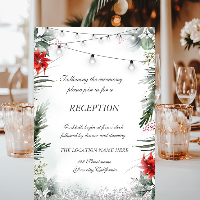 Pine Tree Branches,Poinsettia Wedding  Invitation (Creator Uploaded)
