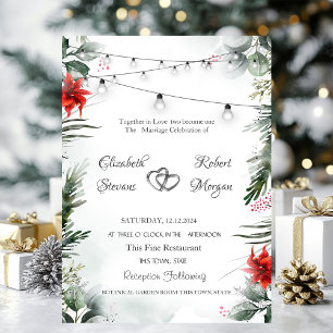 Pine Tree Branches,Poinsettia Wedding   Invitation