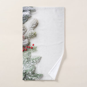 Pine Tree Branches Snow Christmas  Bath Towel Set