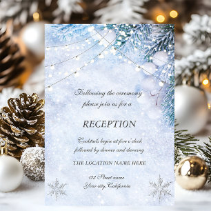 Pine Tree Branches,Snow String Lights Wedding  Invitation