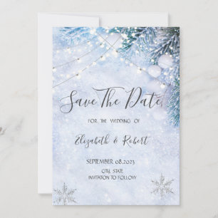 Pine Tree Branches,Snow String LightsSave The Date Save The Date