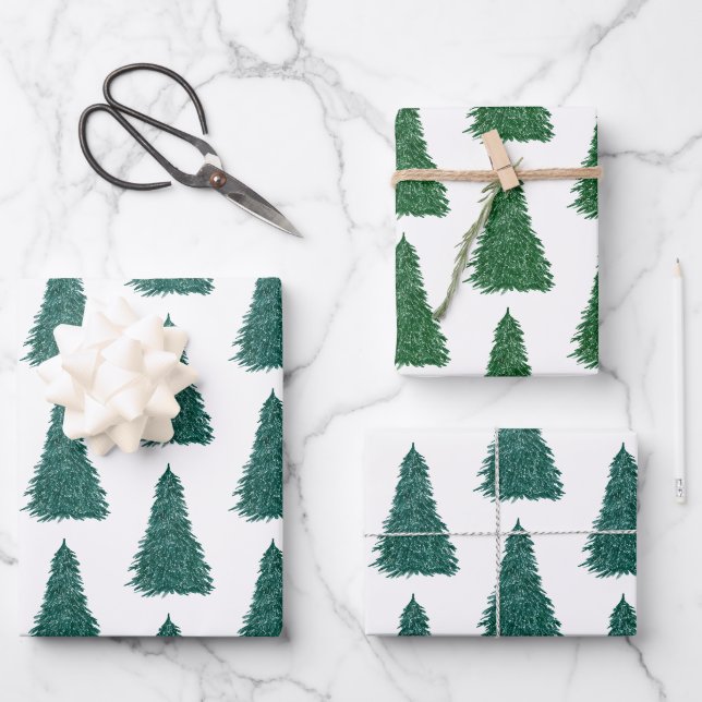Pine Tree Christmas | Evergreen Holiday Pattern Wrapping Paper Sheet (Front)