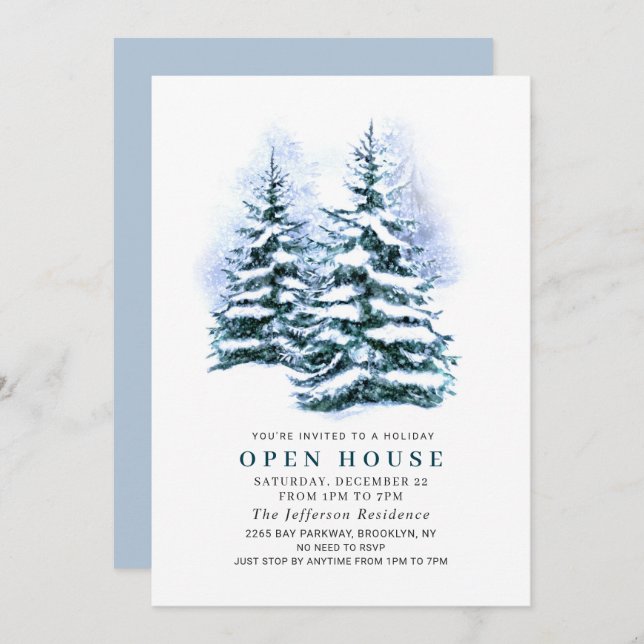 Pine Tree Christmas Holiday Open House Invitation (Front/Back)