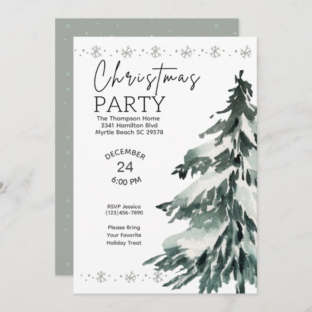 Pine Tree Christmas Party Invitation (Front/Back)