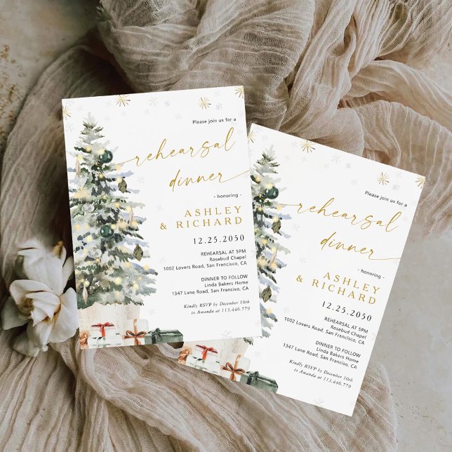 Pine Tree Christmas Rehearsal Dinner Invitation (Creator Uploaded)