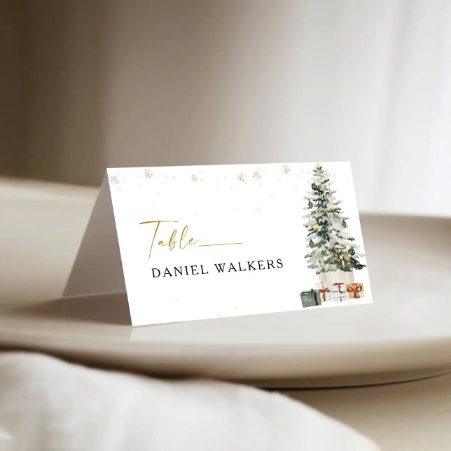 Pine Tree Christmas Wedding Folded Place Card (Creator Uploaded)