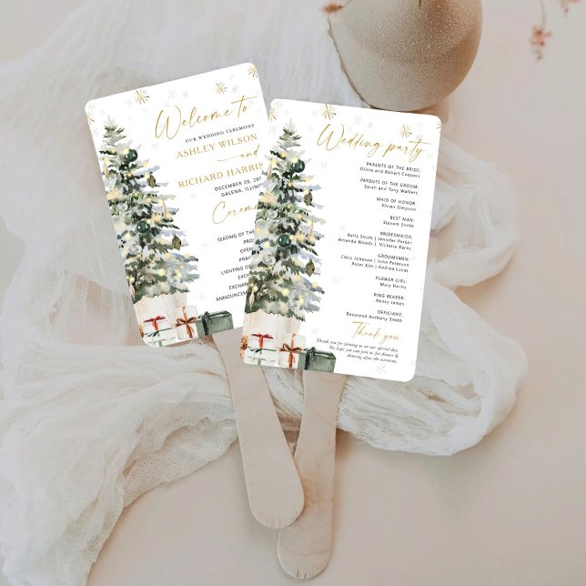 Pine Tree Christmas Wedding Program Hand Fan (Creator Uploaded)