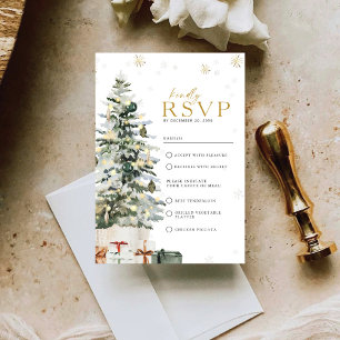 Pine Tree Christmas Wedding RSVP Card