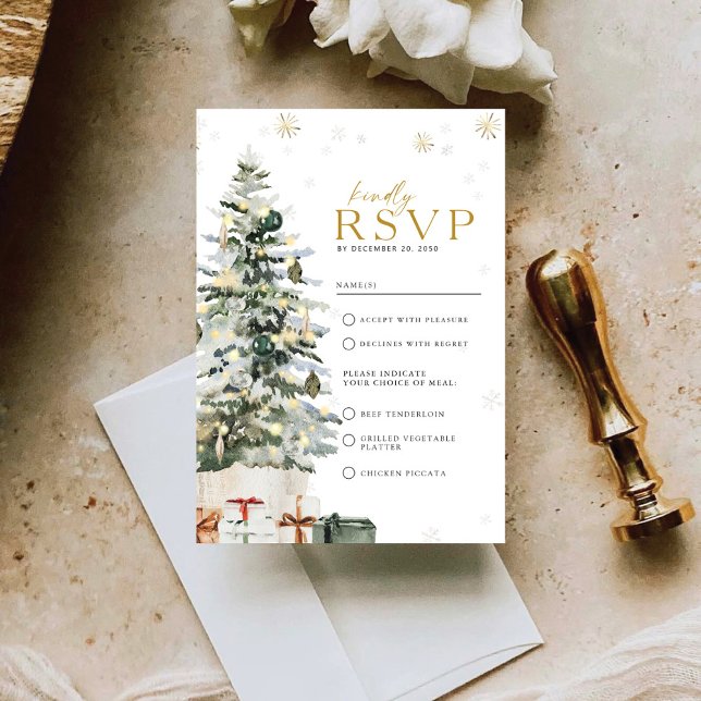 Pine Tree Christmas Wedding RSVP Card (Creator Uploaded)