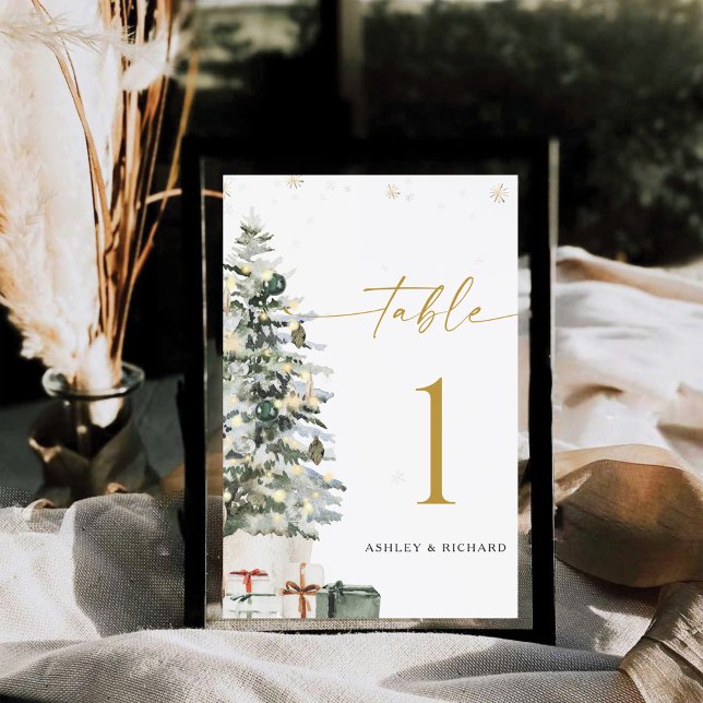 Pine Tree Christmas Wedding Table Number Card (Creator Uploaded)