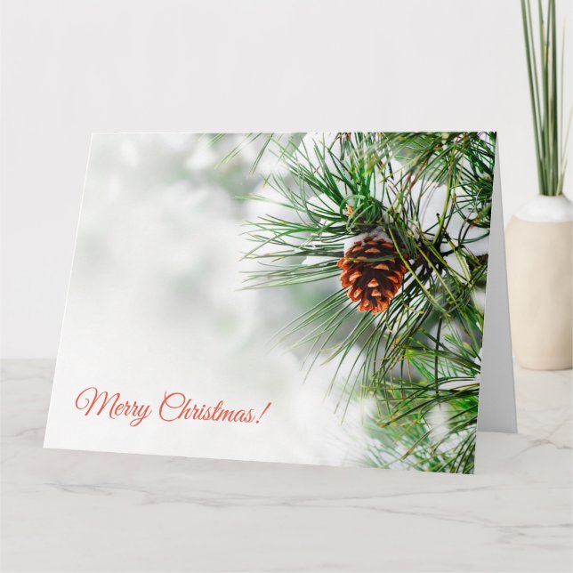 Pine tree covered with snow thank you card (Front)