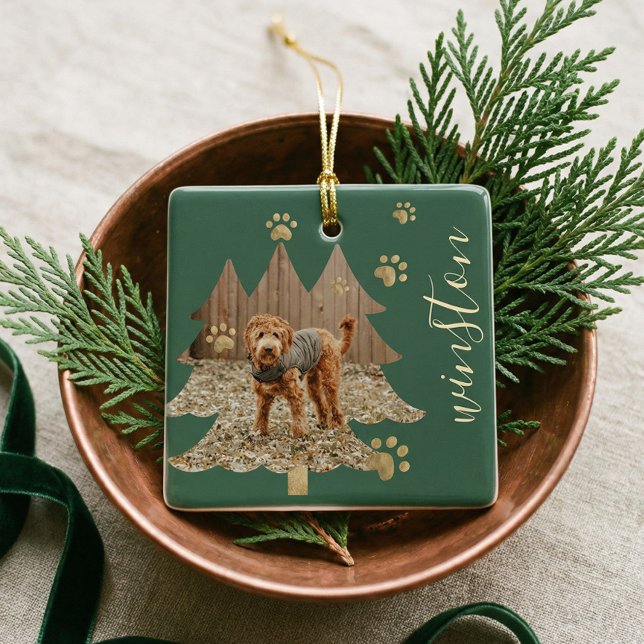 Pine Tree Custom Pet Photo Pet Name Keepsake Gift Ceramic Ornament (Pine Tree Custom Pet Photo Pet Name Keepsake Gift Ceramic Ornament)