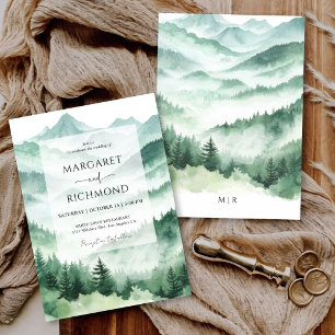Pine Tree Evergreen Rustic Mountain Wedding Invitation