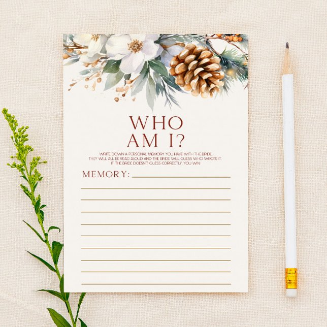 Pine Tree Floral Who Am I Bridal Shower Game Stationery (Creator Uploaded)