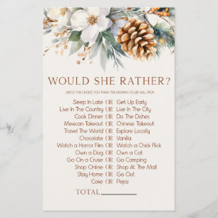 Pine Tree Floral Would She Rather Baby Shower Game