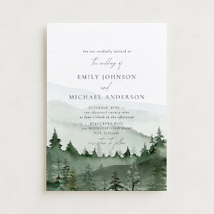 Pine tree, foggy mountais Rustic Wedding  Invitation