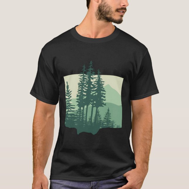 Pine Tree Forest And Mountains T-Shirt (Front)