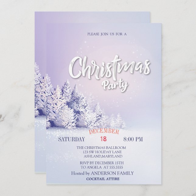 Pine Tree Forest Christmas  Party Invitation (Front/Back)