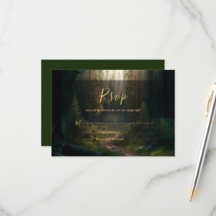 Pine Tree Forest Green Wedding RSVP Card