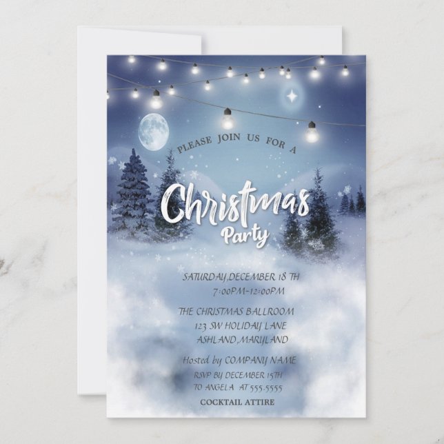 Pine Tree Forest,Landscape,Lights Christmas Party Invitation (Front)