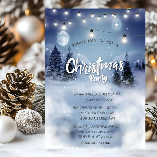 Pine Tree Forest,Landscape,Lights Christmas Party Invitation