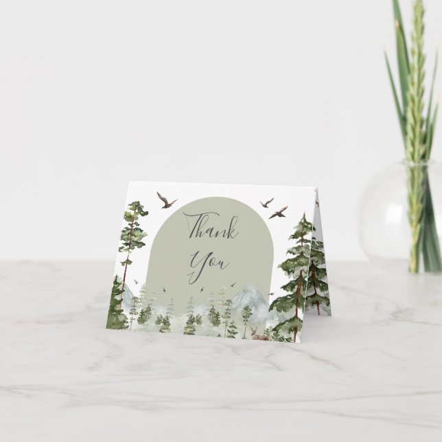 Pine Tree Forest Mountain Couple Shower Folded Thank You Card (Front)