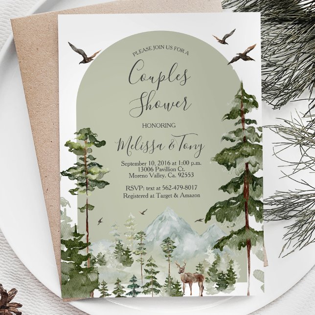 Pine Tree Forest Mountain Couple Shower Woodland Invitation (Creator Uploaded)