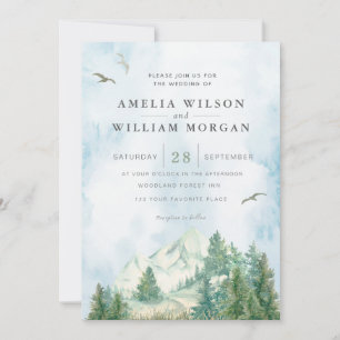 Pine Tree Forest Mountains Watercolor Invitation