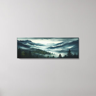 Pine Tree Forest on Mountain Misty Fog Covered Canvas Print
