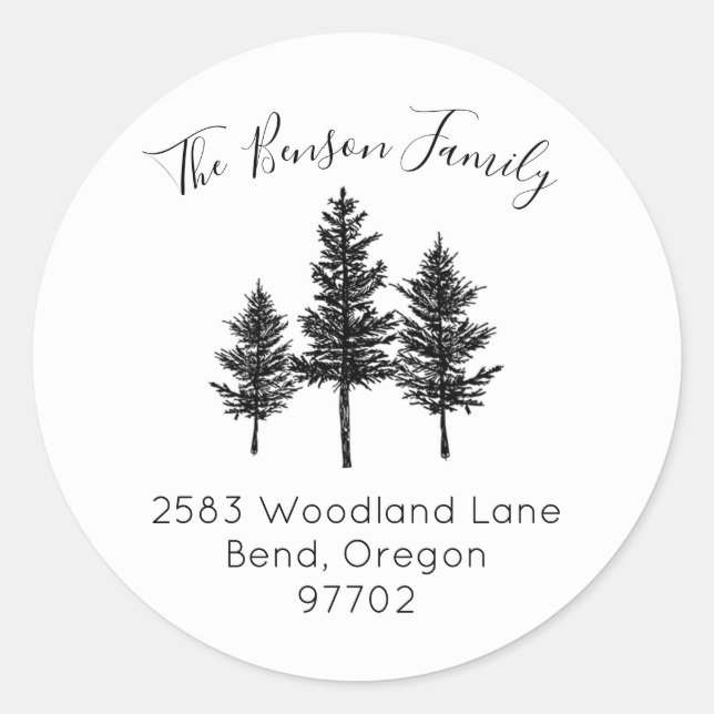 Pine Tree Forest Return Address Sticker Seal (Front)