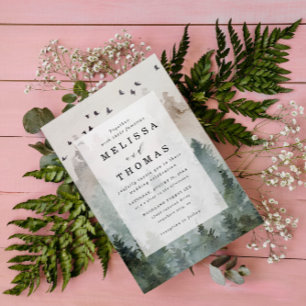 Pine Tree Forest Rustic Budget QR Code Wedding Invitation