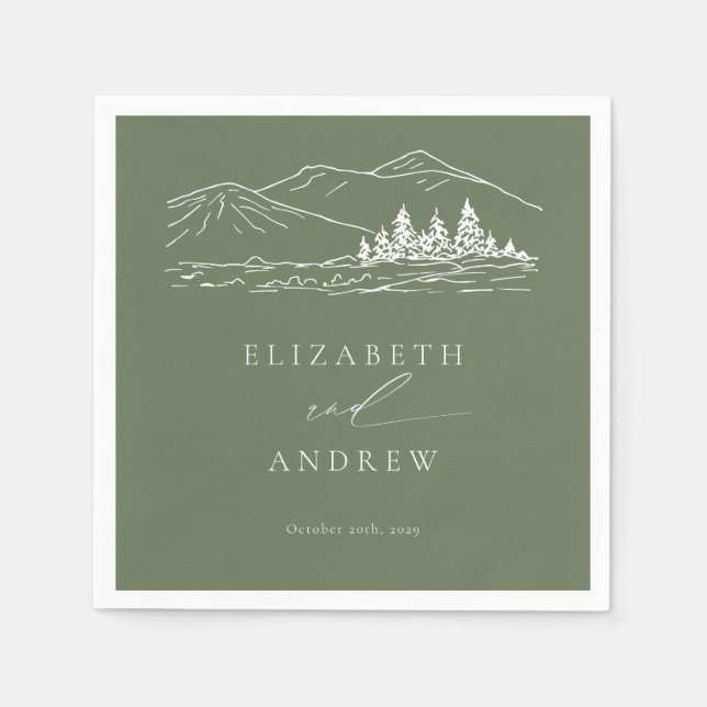 Pine Tree Forest Rustic Mountains Wedding Napkin (Front)