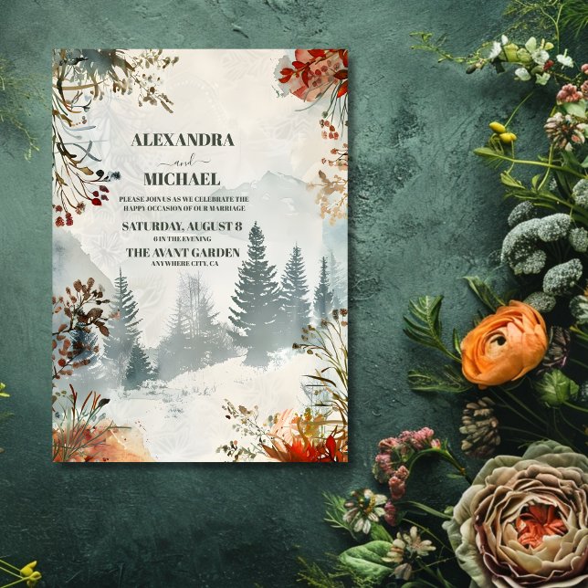 Pine Tree Forest Rustic Themed Wedding Invitation (Creator Uploaded)