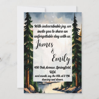 Pine Tree Forest Rustic Watercolor Themed Wedding Invitation