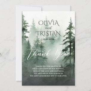 Pine Tree Forest Rustic Watercolor Wedding Thank You Card