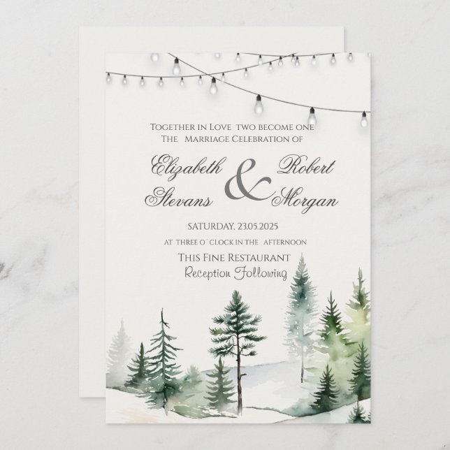 Pine Tree Forest,String Lights Wedding   Invitation (Front/Back)