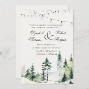 Pine Tree Forest,String Lights Wedding Invitation