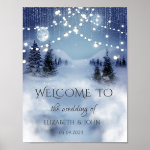 Pine Tree Forest, String Lights Wedding    Poster