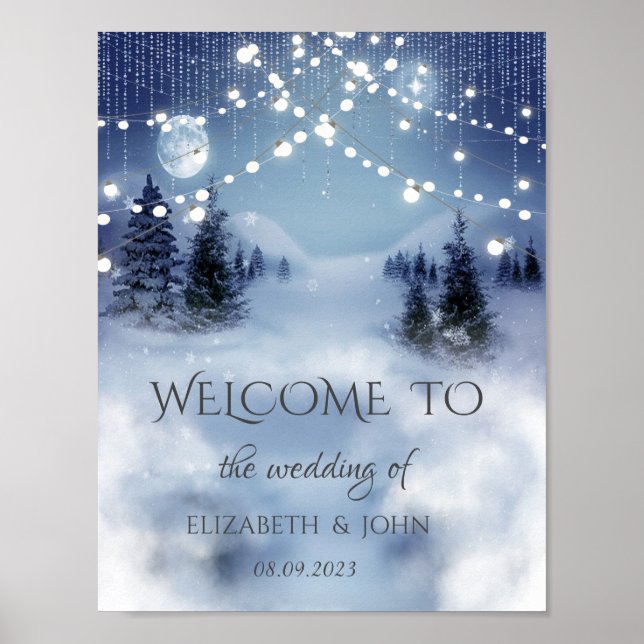 Pine Tree Forest, String Lights Wedding    Poster (Front)