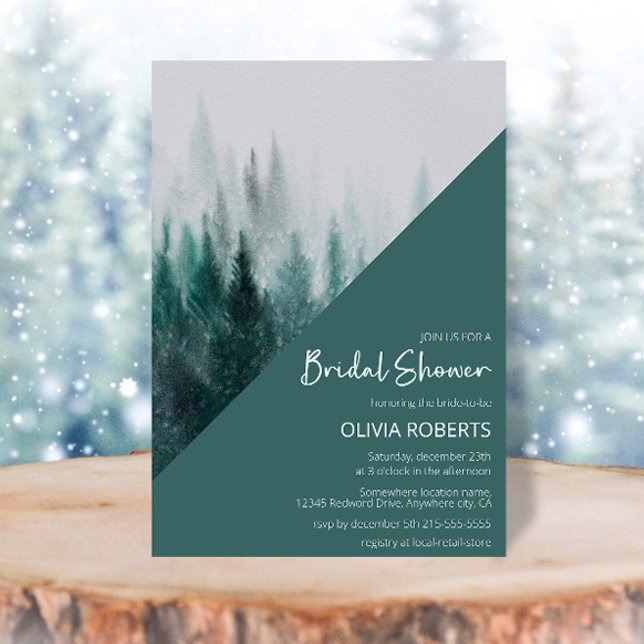 Pine Tree Forest Watercolor Green Bridal Shower Invitation (Creator Uploaded)